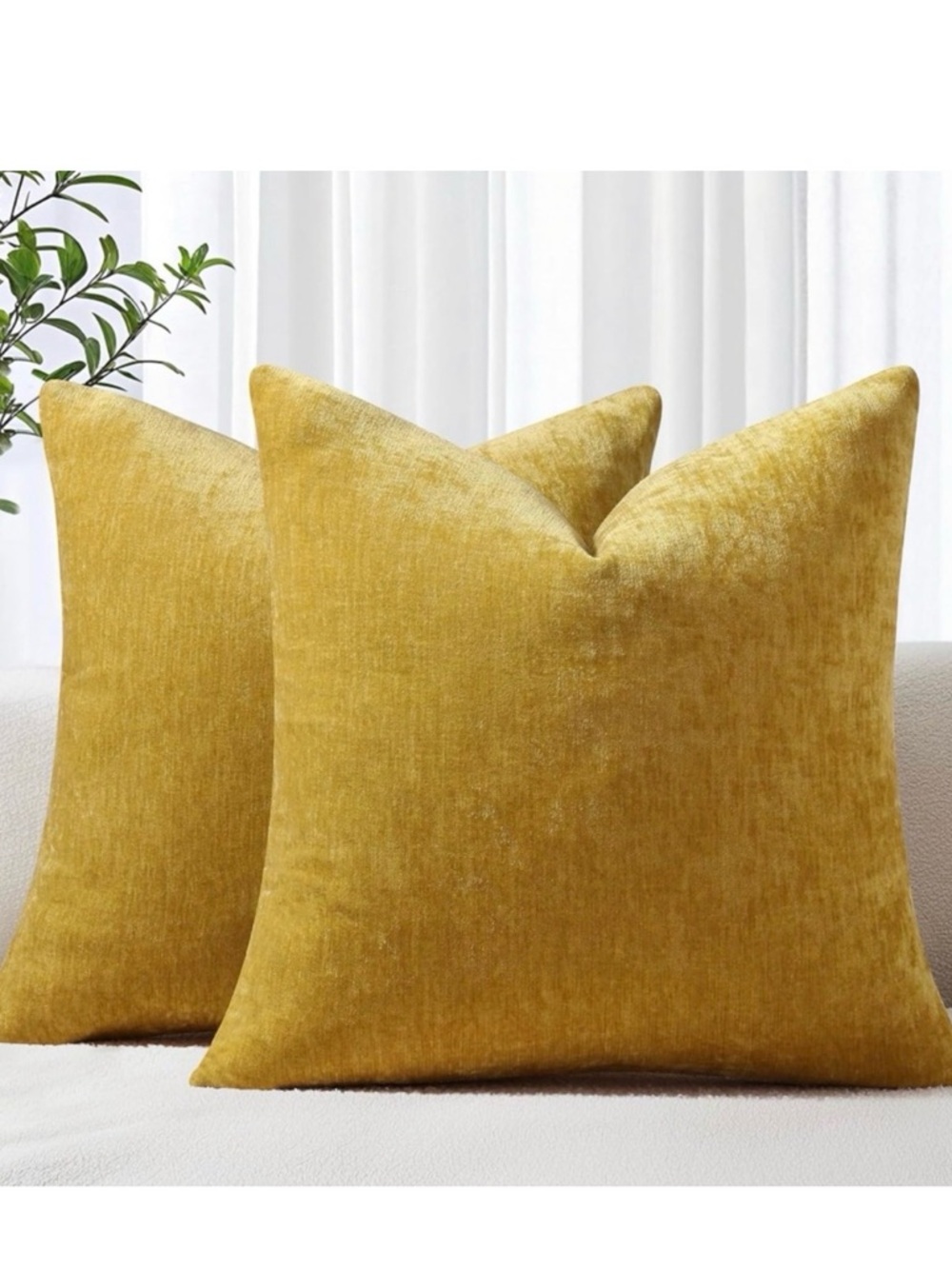decorUhome Chenille Mineral Yellow Spring Throw Pillow Covers 24x24 Inch Set 2
